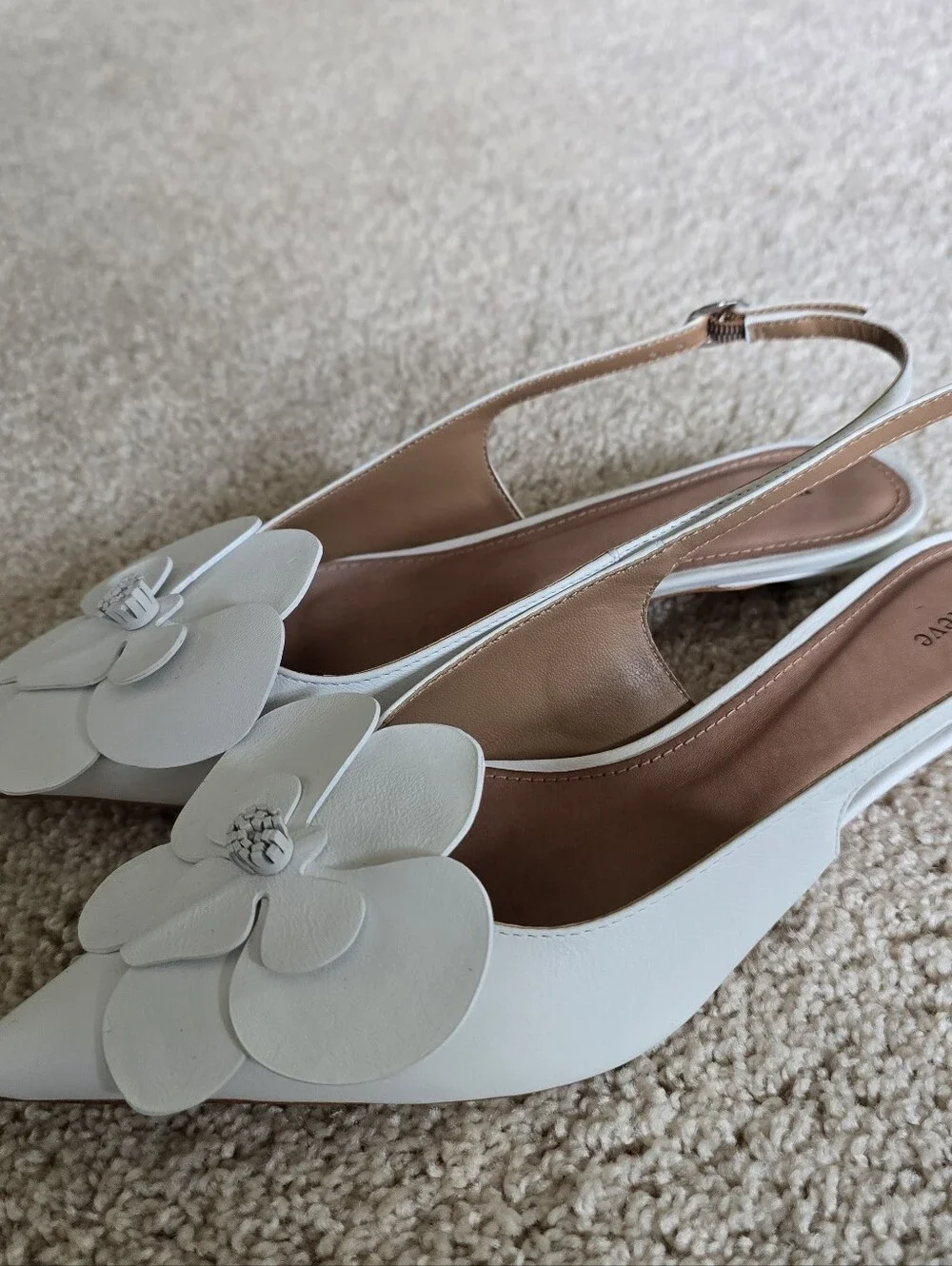 Anthropologie Maeve Floral Orchid Flower Slingback Heels Size 37 6.5 White Shoes